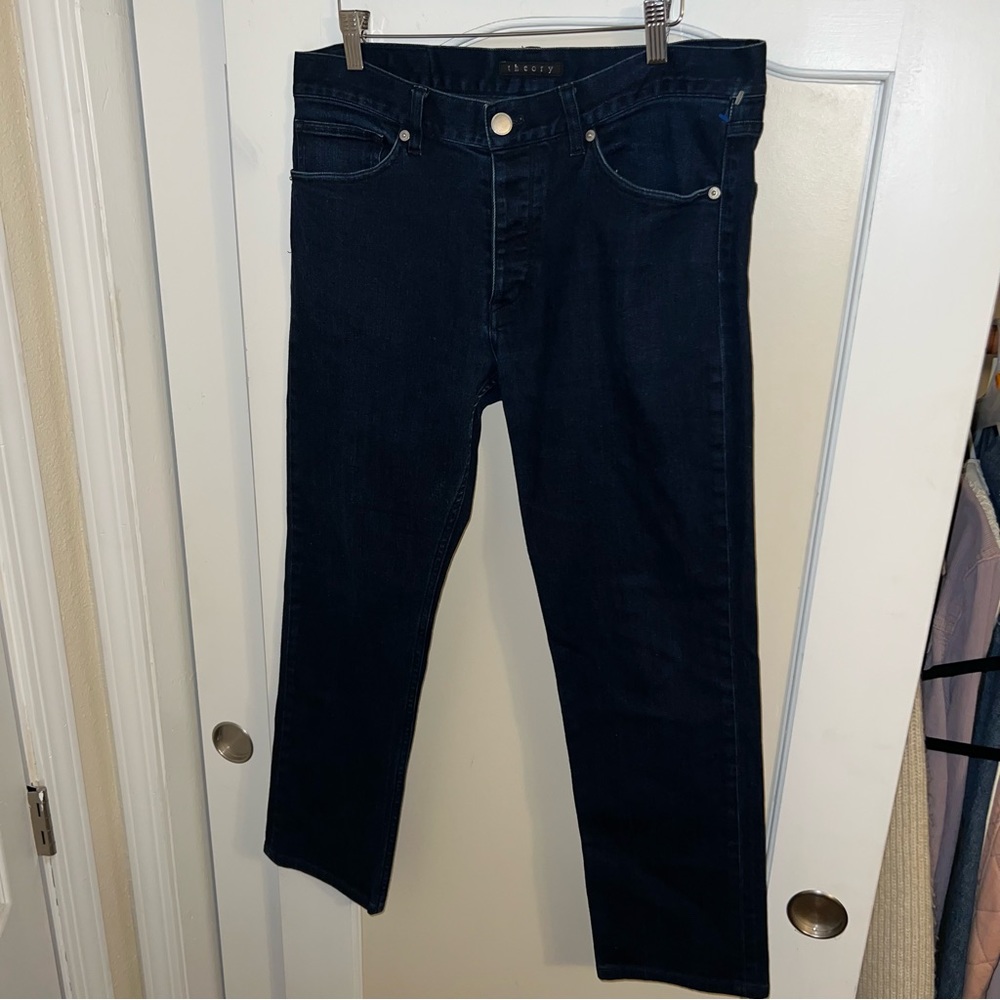 Theory Haydin Straight Slim Dark Wash Denim Button Fly Jeans